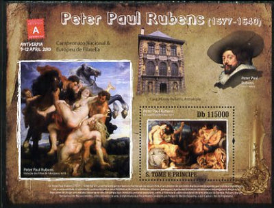 St Thomas & Prince Islands 2010 Paintings by Peter Paul Rubens perf s/sheet with Antwerp Stamp Exhibition Logo unmounted mint