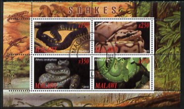 Malawi 2010 Snakes perf sheetlet containing 4 values fine cto used