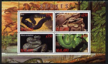 Malawi 2010 Snakes perf sheetlet containing 4 values unmounted mint