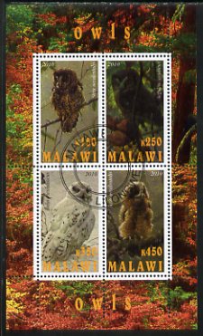Malawi 2010 Owls perf sheetlet containing 4 values fine cto used