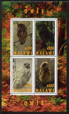 Malawi 2010 Owls perf sheetlet containing 4 values unmounted mint