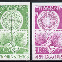 New Caledonia 1975 'Arphila '75' Stamp Exhibition two different IMPERF colour trial proofs (SG 554)