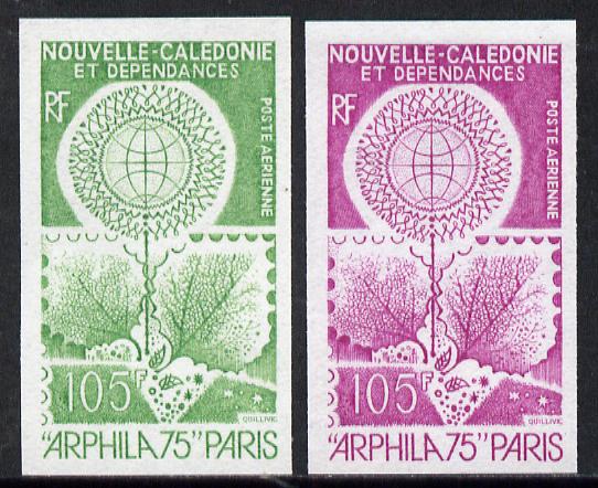 New Caledonia 1975 'Arphila '75' Stamp Exhibition two different IMPERF colour trial proofs (SG 554)