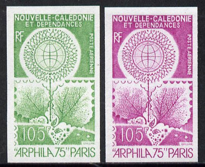 New Caledonia 1975 'Arphila '75' Stamp Exhibition two different IMPERF colour trial proofs (SG 554)