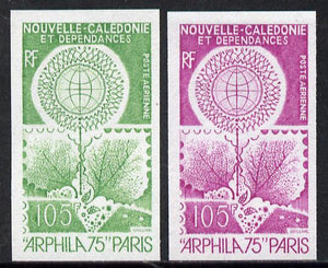 New Caledonia 1975 'Arphila '75' Stamp Exhibition two different IMPERF colour trial proofs (SG 554)