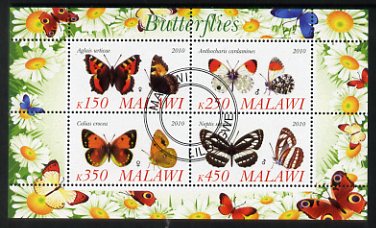 Malawi 2010 Butterflies #2 perf sheetlet containing 4 values fine cto used