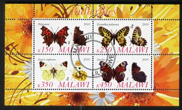 Malawi 2010 Butterflies #3 perf sheetlet containing 4 values fine cto used