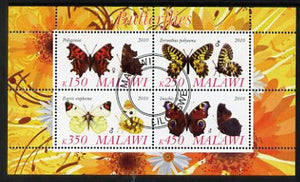 Malawi 2010 Butterflies #3 perf sheetlet containing 4 values fine cto used