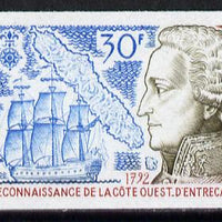 New Caledonia 1974 Discovery 30f (Entrecasteaux, Ship & Map) imperf proof from limited printing, SG 542*