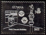 Guyana 1992 'Genova 92' International Thematic Stamp Exhibition $600 perf embossed in silver foil featuring Statue of Columbus plus Rotary & Lions International Logos