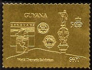 Guyana 1992 'Genova 92' International Thematic Stamp Exhibition $600 perf embossed in gold foil featuring Statue of Columbus plus Rotary & Lions International Logos