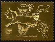 Guyana 1992 'Genova 92' International Thematic Stamp Exhibition $600 perf embossed in gold foil featuring Cat, Dog, Rabbit, Polar Bear, Butterfly & Dinosaur