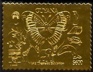 Guyana 1992 'Genova 92' International Thematic Stamp Exhibition $600 perf embossed in gold foil featuring Butterfly, Mushroom, Penguin, Shell, Tortoise, Dolphin,Giraffe, Elephant & Dinosaur