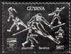 Guyana 1992 'Genova 92' International Thematic Stamp Exhibition $600 perf embossed in silver foil featuring Albertville & Barcelona Olympics and showing Fencing, Ice Hockey, Skiing, Baseball, Football & Ice Skating (Dancing)