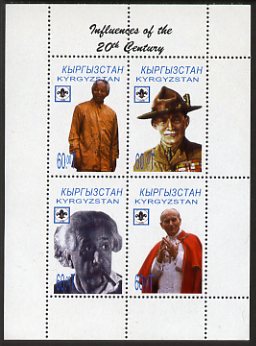 Kyrgyzstan 2000 Influences of the 20th Century sheetlet containing 4 values (Mandela, Baden Powel, Einstein & Pope) unmounted mint