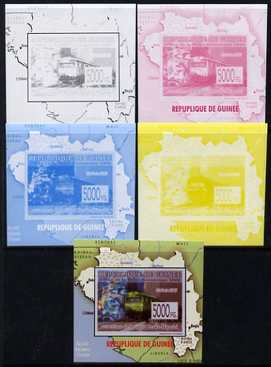 Guinea - Conakry 2009 Opening of Saka Higashi Line individual deluxe sheet #1 - the set of 5 imperf progressive proofs comprising the 4 individual colours plus all 4-colour composite, unmounted mint