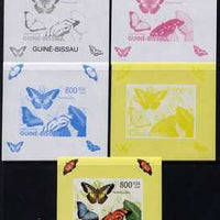 Guinea - Bissau 2009 Butterflies individual deluxe sheet #1 - the set of 5 imperf progressive proofs comprising the 4 individual colours plus all 4-colour composite, unmounted mint
