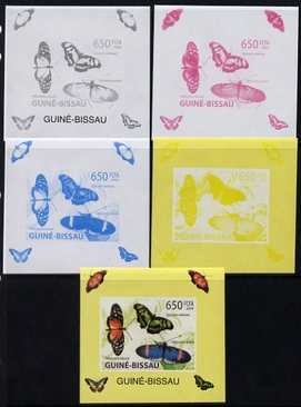Guinea - Bissau 2009 Butterflies individual deluxe sheet #3 - the set of 5 imperf progressive proofs comprising the 4 individual colours plus all 4-colour composite, unmounted mint