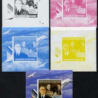 Comoro Islands 2009 French Celebrities individual deluxe sheet #2 - Charles de Gaulle & Concorde,- the set of 5 imperf progressive proofs comprising the 4 individual colours plus all 4-colour composite, unmounted mint as Michel 2239