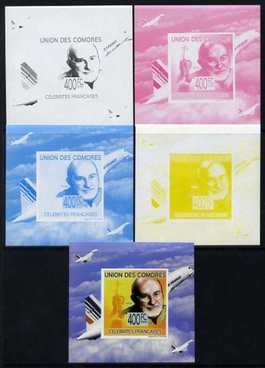 Comoro Islands 2009 French Celebrities individual deluxe sheet #5 - Arman & Concorde - the set of 5 imperf progressive proofs comprising the 4 individual colours plus all 4-colour composite, unmounted mint as Michel 2242