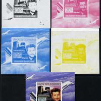 Comoro Islands 2009 French Celebrities individual deluxe sheet #6 - Philippe Starck & Concorde - the set of 5 imperf progressive proofs comprising the 4 individual colours plus all 4-colour composite, unmounted mint,as Michel 2243