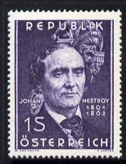 Austria 1962 Death Centenary of Johann Nestroy (painter) unmounted mint, SG 1386