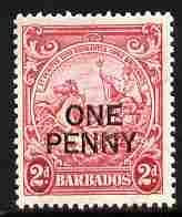 Barbados 1947 Surcharged 1d on 2d Perf 13.5x13 unmountedd mint SG 264d