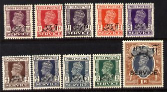 Muscat 1944 Overprints on India KG6 Official set of 10 values mounted mint, SG O1-10