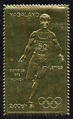 Nagaland 1972 Olympics (Athletics) 2ch value perforated and embossed in gold foil unmounted mint