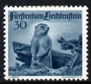 Liechtenstein 1946 Alpine Marmot 30r from Wildlife set mounted mint, SG 256