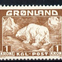 Greenland 1938 Polar Bear 1k brown mounted mint, SG 7