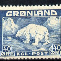 Greenland 1938 Polar Bear 40ore blue mounted mint (pulled perf), SG 6a