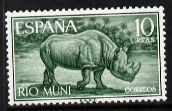 Rio Muni 1964 Black Rhinocerus 10p unmounted mint, from Wild Life set, SG 56