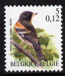 Belgium 2000-01 Birds #4 Brambling 5f/0.12 Euro dual currency unmounted mint, SG 3541