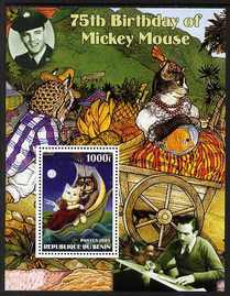 Benin 2003 75th Birthday of Mickey Mouse - The Owl & the Pussy Cat #4 (also shows Elvis & Walt Disney) perf m/sheet unmounted mint. Note this item is privately produced and is offered purely on its thematic appeal
