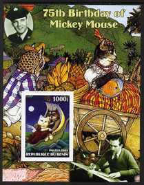 Benin 2003 75th Birthday of Mickey Mouse - The Owl & the Pussy Cat #4 (also shows Elvis & Walt Disney) imperf m/sheet unmounted mint. Note this item is privately produced and is offered purely on its thematic appeal