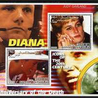 Somalia 2002 Princess Diana 5th Anniversary of Death #06 perf sheetlet containing 2 values with Neil Armstrong, Judy Garland & Walt Disney in background unmounted mint. Note this item is privately produced and is offered purely on its thematic appeal