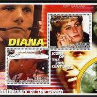 Somalia 2002 Princess Diana 5th Anniversary of Death #06 perf sheetlet containing 2 values with Neil Armstrong, Judy Garland & Walt Disney in background unmounted mint. Note this item is privately produced and is offered purely on its thematic appeal