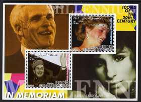 Somalia 2001 In Memoriam - Princess Diana & Walt Disney #16 perf sheetlet containing 2 values with Ted Turner & Barbara Streisand in background unmounted mint