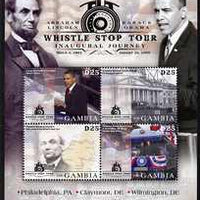 Gambia 2009 Pres Obama Whistle Stop Tour Inaugural Journey perf sheetlet of 4 unmounted mint