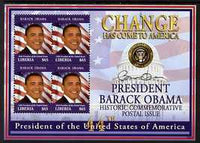 Liberia 2009 Inauguration of Pres Barack Obama perf sheetlet of 4 x $65 unmounted mint