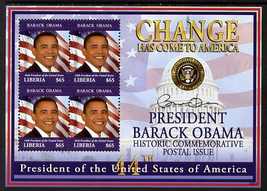 Liberia 2009 Inauguration of Pres Barack Obama perf sheetlet of 4 x $65 unmounted mint