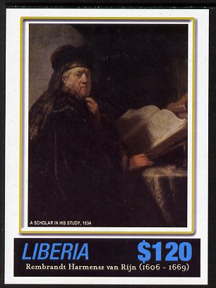 Liberia 2006 400th Birth Anniversary of Rembrandt Harmenz van Rijn imperf sheetlet (A Scholar in his Study) unmounted mint
