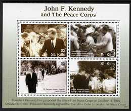 St Kitts 2007 90th Birth Anniversary of John F Kennedy perf sheetlet of 4 (JFK & the Peace Corps), unmounted mint SG 873a