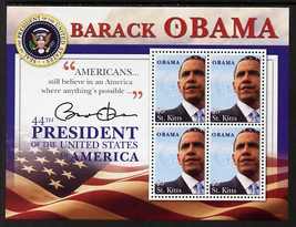 St Kitts 2009 Inauguration of Pres Barack Obama perf sheetlet of 4, unmounted mint SG MS971