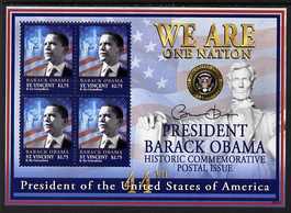 St Vincent 2009 Inauguration of Pres Barack Obama perf sheetlet of 4 x $2.75 unmounted mint SG MS5772