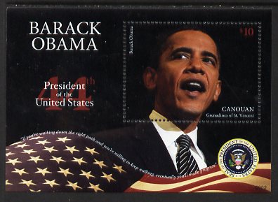 St Vincent - Canouan 2009 Inauguration of Pres Barack Obama perf m/sheet unmounted mint