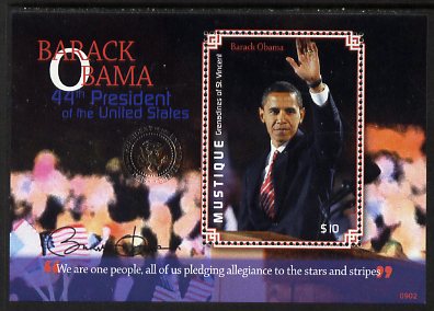 St Vincent - Mustique 2009 Inauguration of Pres Barack Obama perf m/sheet unmounted mint