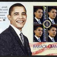 St Vincent - Mustique 2009 Inauguration of Pres Barack Obama perf sheetlet of 4 x $5 unmounted mint