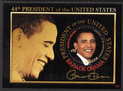 St Vincent - Bequia 2009 Inauguration of Pres Barack Obama perf m/sheet (with circular stamp) unmounted mint